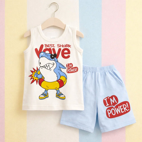 Cotton Jersey - Sando & Short - White - Shark