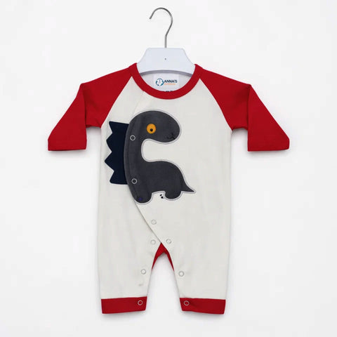 HY - Cotton Interlock - Newborn Romper - Grey - Dino