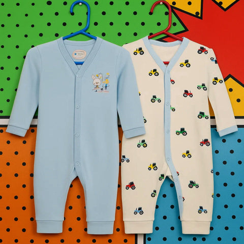 Montaly's - Pack of 2 Rompers - Blue & Tractor