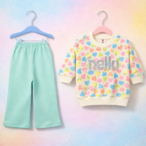 OK Baby - 2 Pieces - Suit Set - Sea Green - Hearts