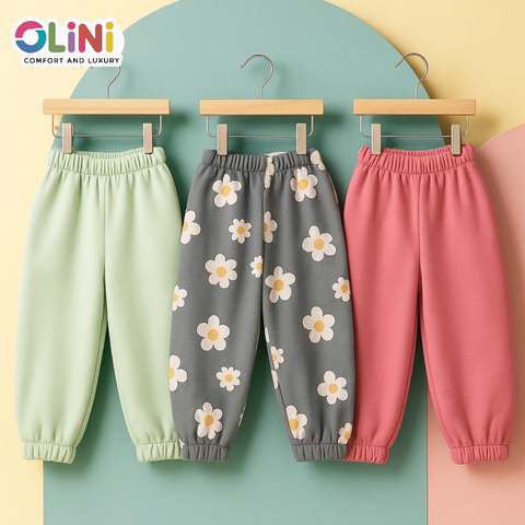 OLINI - Pack of 3 - Fleece Trousers - Green Pink Grey - 25