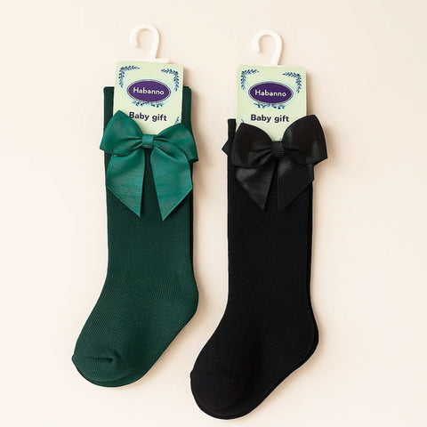 Chieea - Pair of 2 - Long Socks - Bow - Black & Green