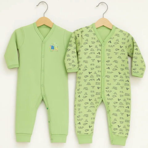 Junior's - Pack of 2 Rompers - Green & Green - Excavator & Characters