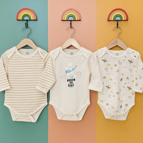 BRL - Pack of 3 - Long Sleeve Bodysuits - Cream - Fly