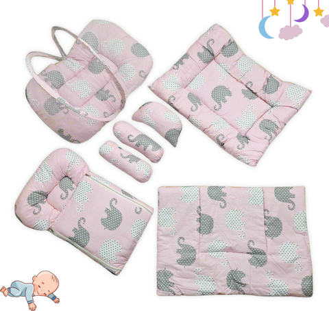 8 Pieces Bedding Set - Pink - Elephants