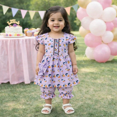 AG - 3 Pieces - Frock Set - Purple - Hanging Hearts