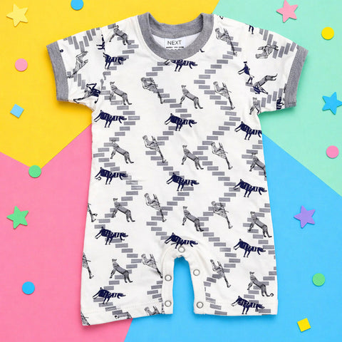 Next - Cotton Jersey - Short Leg Romper - Grey - Giraffe