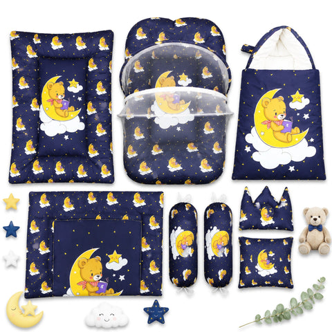 8 Pieces - Cotton Bedding Set - Navy - Moon & Bear - 26