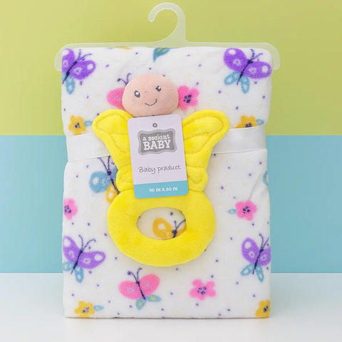 Hudson - Plush Toy Blanket - White & Yellow - Butterflies