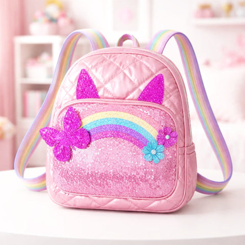 Girl's - Fashion Backpack - Pink - Butterfly Rainbow - 118805