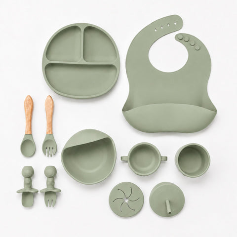 Silicone Baby Cutlery Set - 9 Pieces - Dark Green