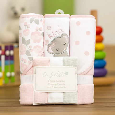 6 Pieces - Le Petit - Bath Towel Gift Set - Pink - Elephant