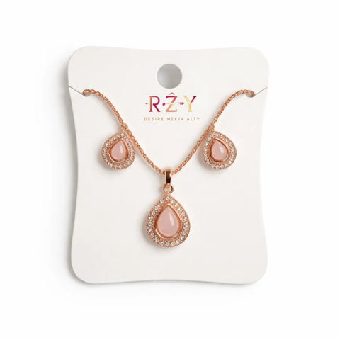 RZY - 2 Pieces - Jewelry Set - Golden - Pink Drop