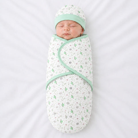 Little Laughs - Swaddle with Cap & Mittens - Green - Planets