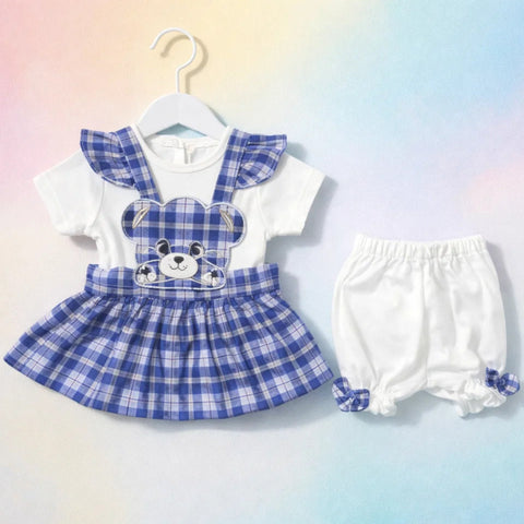 MW - 3 Pieces - Frock Set - Blue - Check