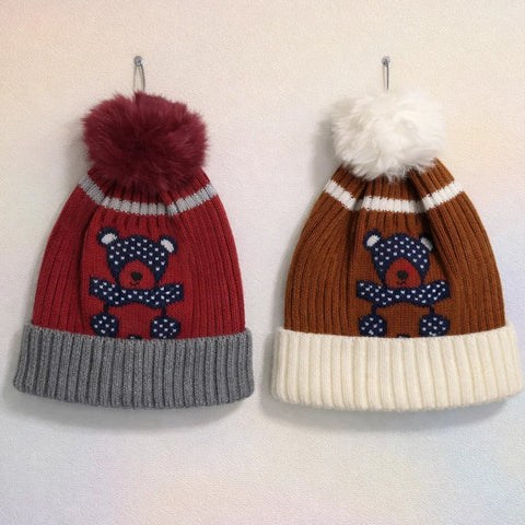 Pack of 2 - Woolen Caps - Rust & Red - Small Bear - 26