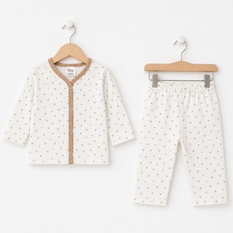 TBS - Cotton Jersey - Night Suit - Brown - Mini Hearts - 26