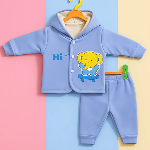 2 Pieces - Hooded Set - Blue - Elephant