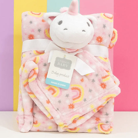 Hudson - Plush Toy Blanket - Unicorn - Pink