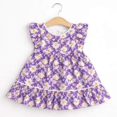 P&P - Short Sleeve - Frock - Purple - Printed Abstract