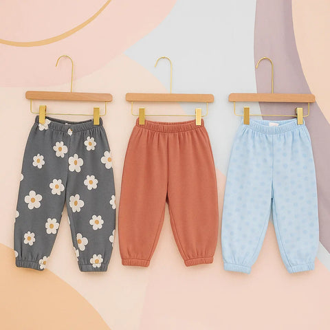 OLINI - Pack of 3 - Fleece Trousers - Blue Pink Grey - 25