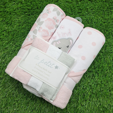 6 Pieces - Le Petit - Bath Towel Gift Set - Pink - Elephant