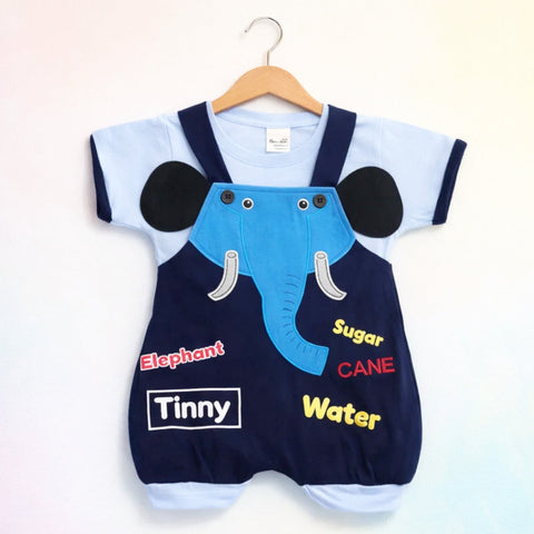 Hungle - 2 Pieces - Dungaree Set - Sky & Navy - Elephant