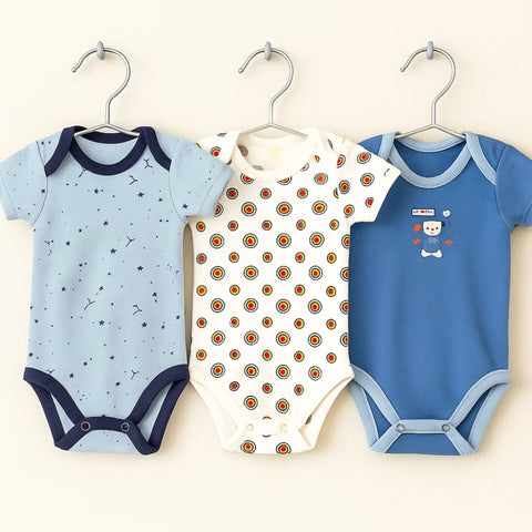 TBS - Pack of 3 - Short Sleeve Bodysuits - Blue - Bear & Circles