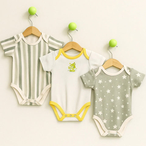 TBS - Pack of 3 - Short Sleeve Bodysuits - Grey - Stripes & Stars
