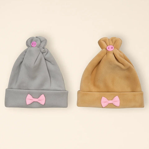 Pack of 2 - Velvet Caps - Grey & Beige - Smile Bow - 25