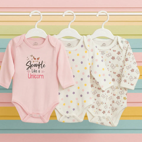 BRL - Pack of 3 - Long Sleeve Bodysuits - Pink - Sparkle
