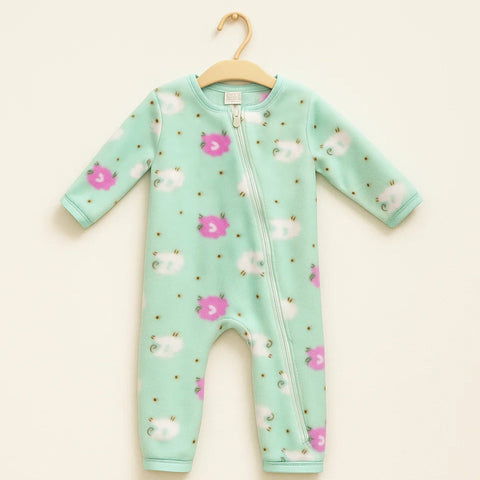 Fleece - Zipper Romper - Green - Sheeps