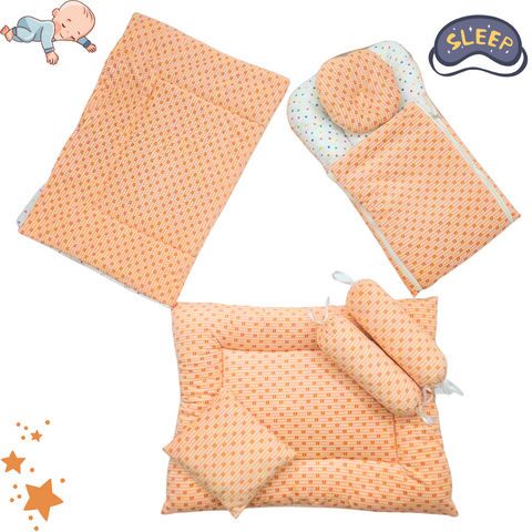 7 Pieces Velvet Bedding Set - Circles - Orange