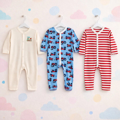 LO - Cotton Jersey - Pack of 3 Rompers - Red - Stripe Trucks