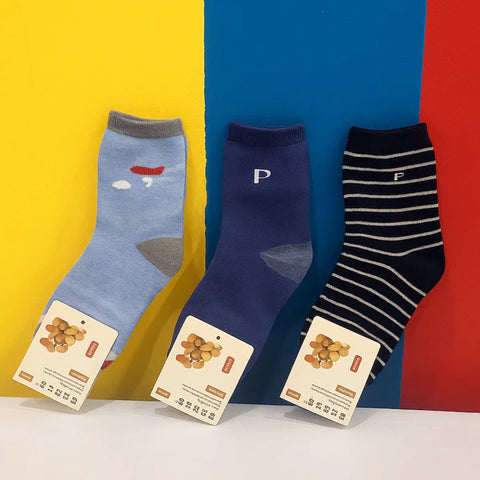 Pair of 3 Winter Socks - Mix - Navy Blue Light Blue - 25