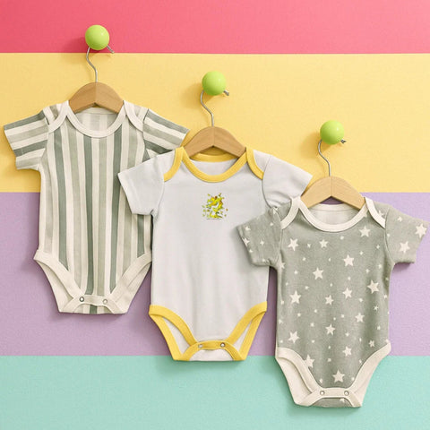 TBS - Pack of 3 - Short Sleeve Bodysuits - Grey - Stripes & Stars