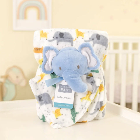 Hudson - Plush Toy Blanket - Elephant & Animals - Blue