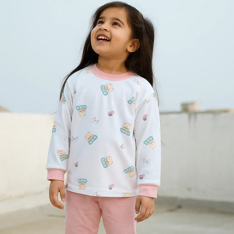 2 Pieces - Printed Set - Pink - Love Bear