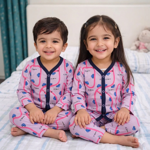 TBS - Cotton Jersey - Night Suit - Pink - Cars - 26