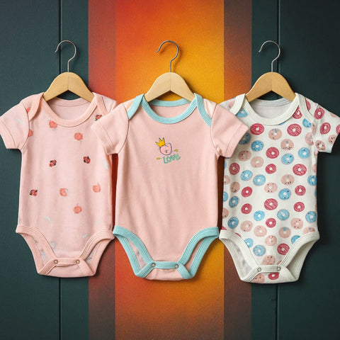 TBS - Pack of 3 - Short Sleeve Bodysuits - Pink - Love & Donuts