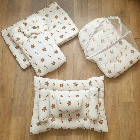 8 Pieces Bedding Set - Vol 09-25 - White - Brown Stars