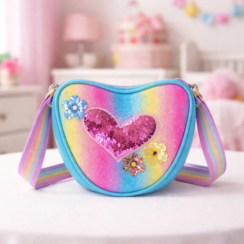 Girl's - Fashion Crossbody Bag - Blue - Heart & Flower - 119581