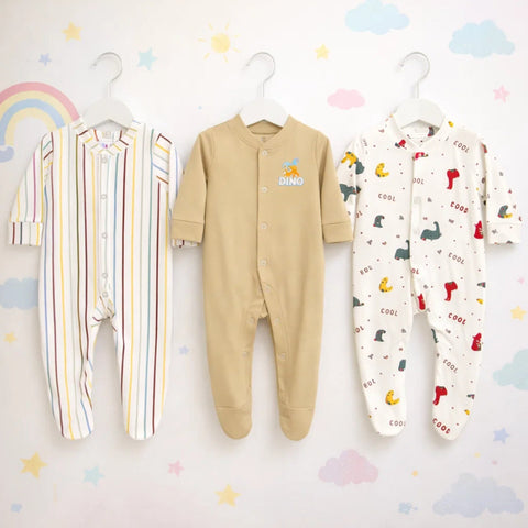 Carte - Pack of 3 Sleep Suits - Cotton Interlock - Chill
