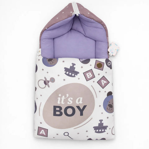 Cotton - Hooded Carry Nest - Grey - It's A Boy - 26