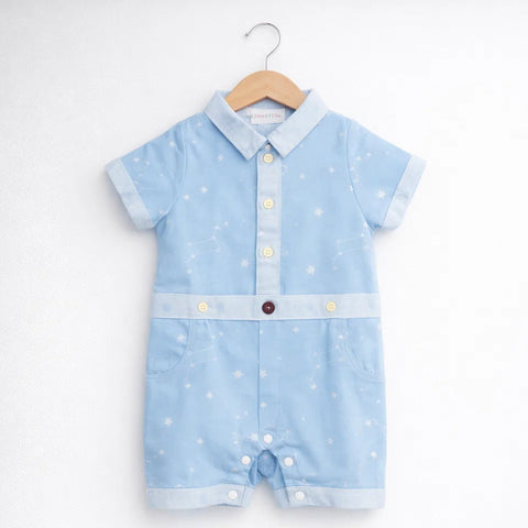Stufz - Short Leg Romper - Cotton - Blue - Stars