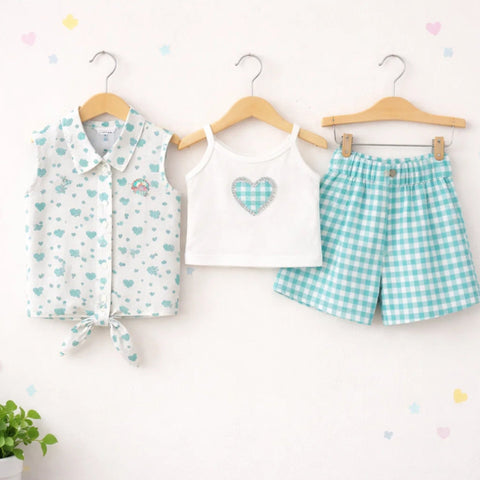 MW - 3 Pieces - Suit Set - Light Blue - Hearts