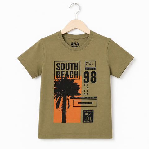 GT - Short Sleeve - Round Neck - T-Shirt - Brown - Beach