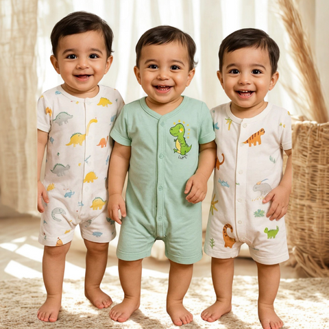 TBS_BRL - Pack of 3 - Short Leg Rompers - Jungle Fun