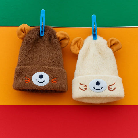 Pack of 2 - Woolen Caps - Skin & Dark Brown - Smile - 25