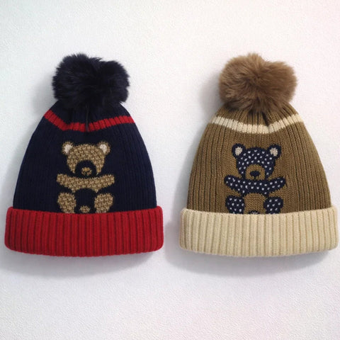 Pack of 2 - Woolen Caps - Navy & Brown - Small Bear - 26